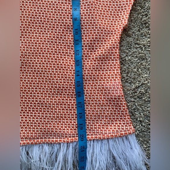 ANTHROPOLOGIE EVA FRANCO Feather Blouse Orange& White NWT ShortSleeves SZ L Rare - Picture 15 of 16